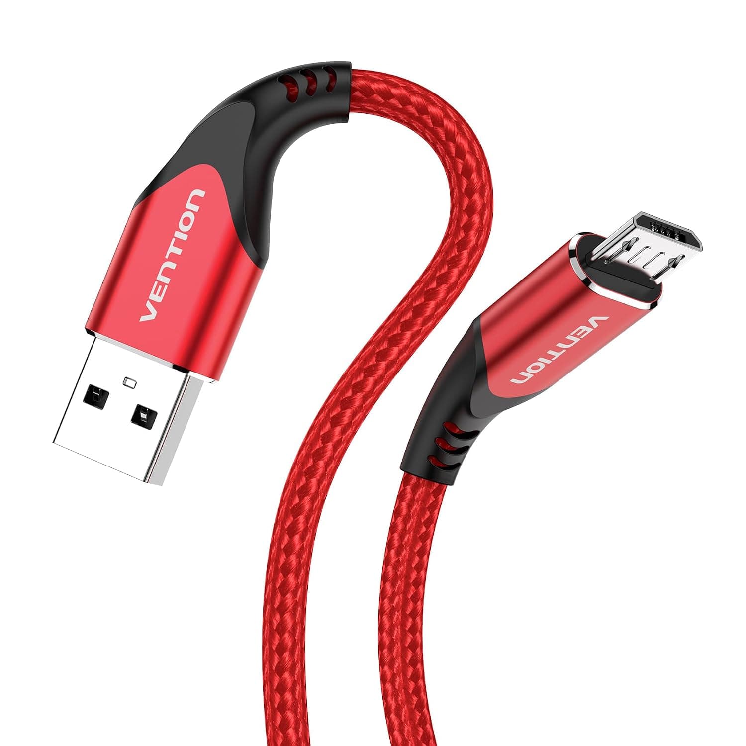 VENTION Cable Micro USB 2m Cable Mando ps4 Cable Cargador ebook Kindle Tejido de Nylon Cable Cargador Android Micro usb (Rojo)