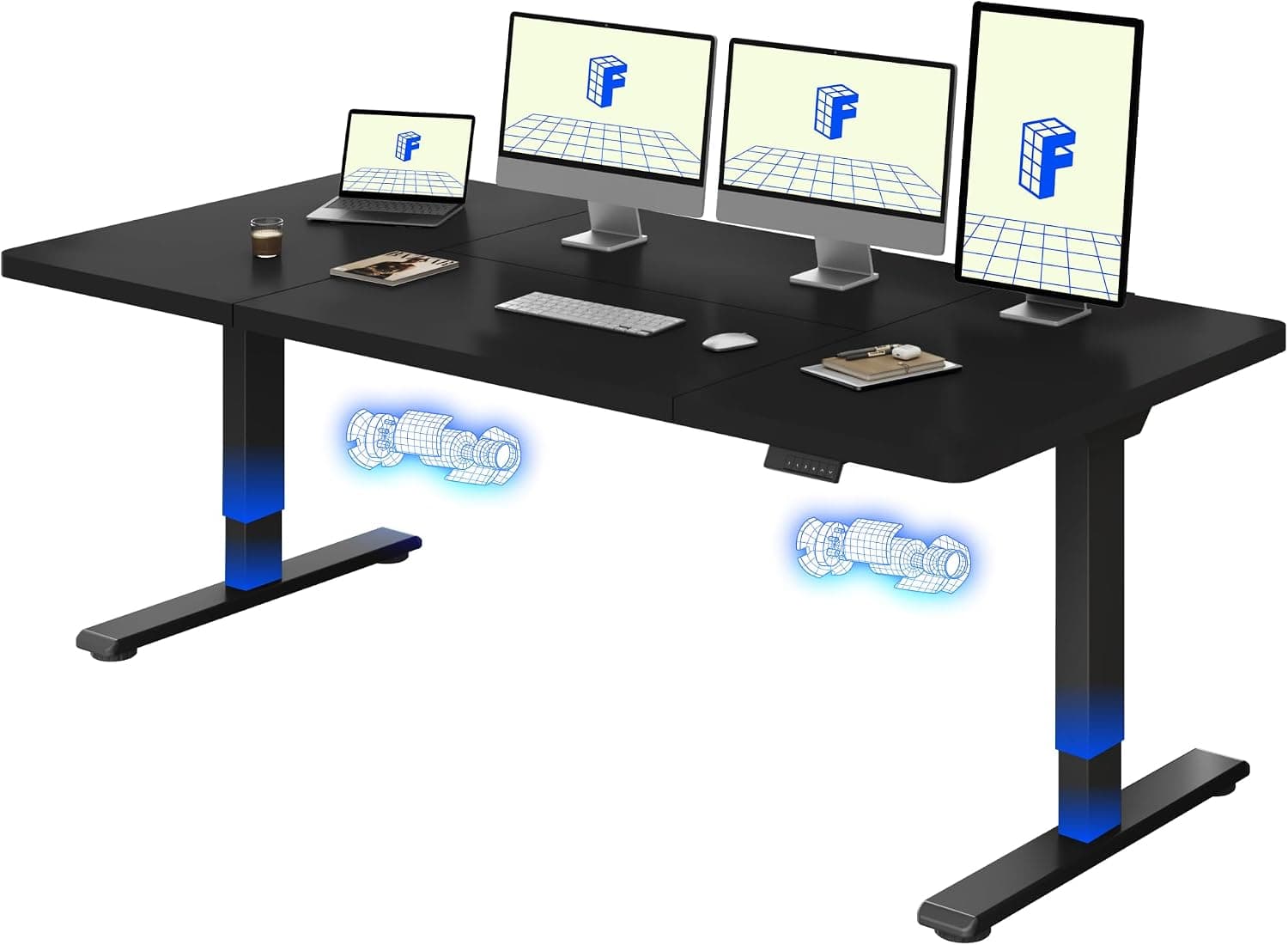 FLEXISPOT Escritorio Elevable Eléctrico Mesa Regulable en Altura 200x80 cm con 2 Potentes Motores Escritorio Estable Escritorio de pie Eléctrico Regulable en Altura con Función Memoria(Negro+Negro)