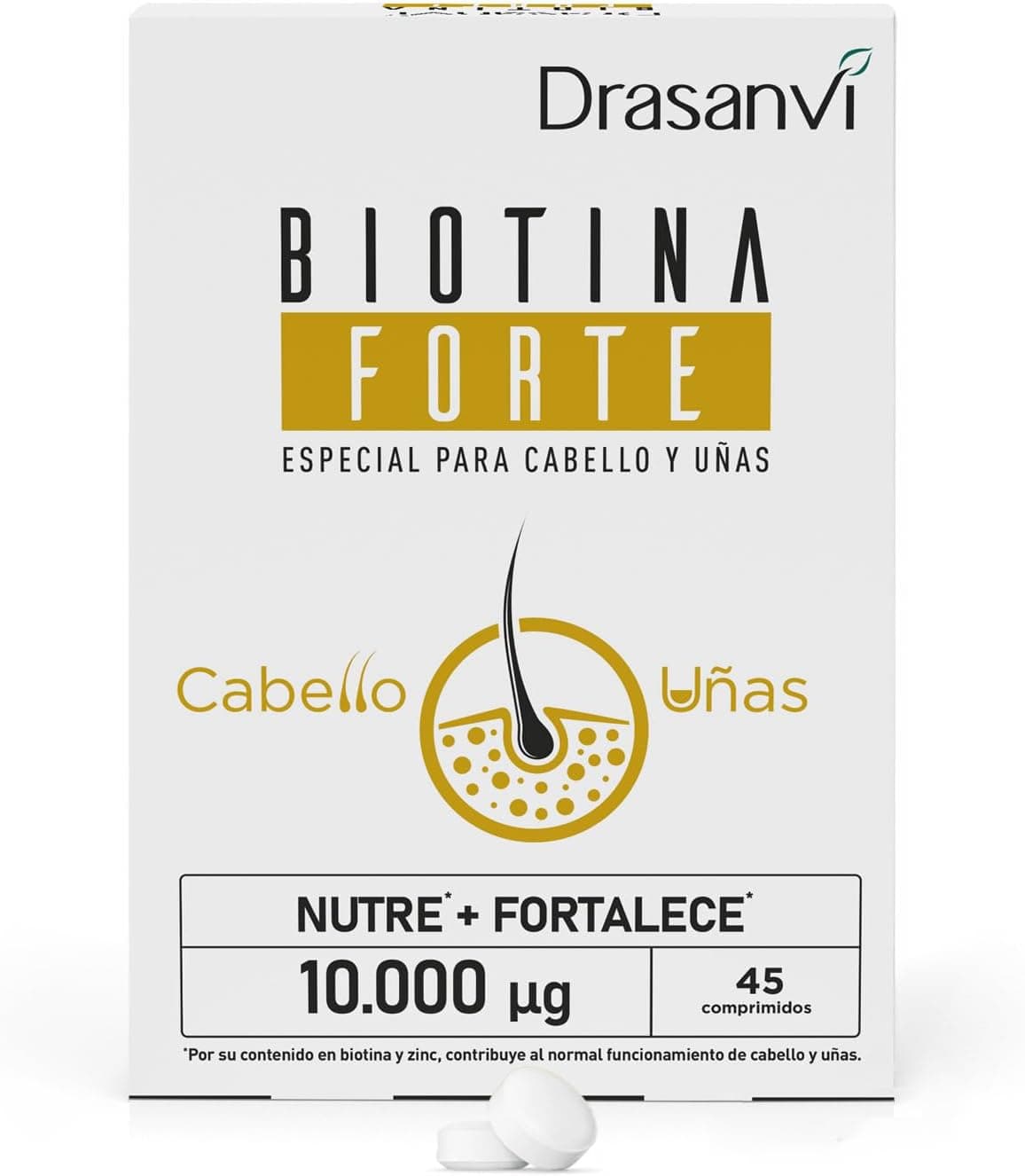 Biotina para el Cabello 10.000 mcg | Piel y Uñas, Zinc y Hierro | Drasanvi