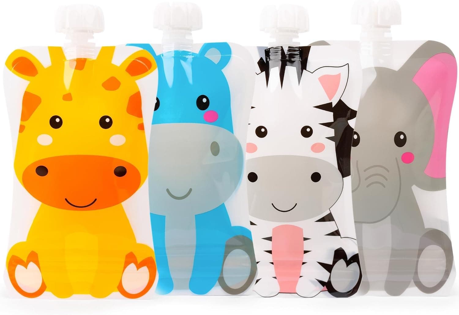 HOMYBABY® Bolsas Reutilizables Comida Bebe [4 Unidades] - Bolsas de Fruta Reutilizables para alimentacion complementaria Bebe - Recipiente Bebe Comida de Divertidos Animales