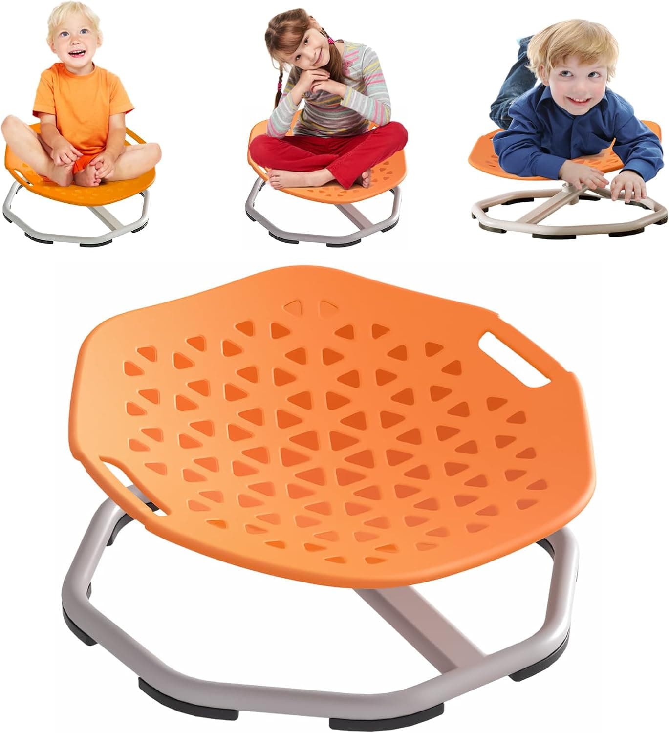 Silla Giratoria para niños,Silla Giratoria Sensorial con Autismo,Asiento Giratorio de 360°,Coordinación y Equilibrio Físico,Silla de Equilibrio, Base Metálica Antideslizante (Naranja)