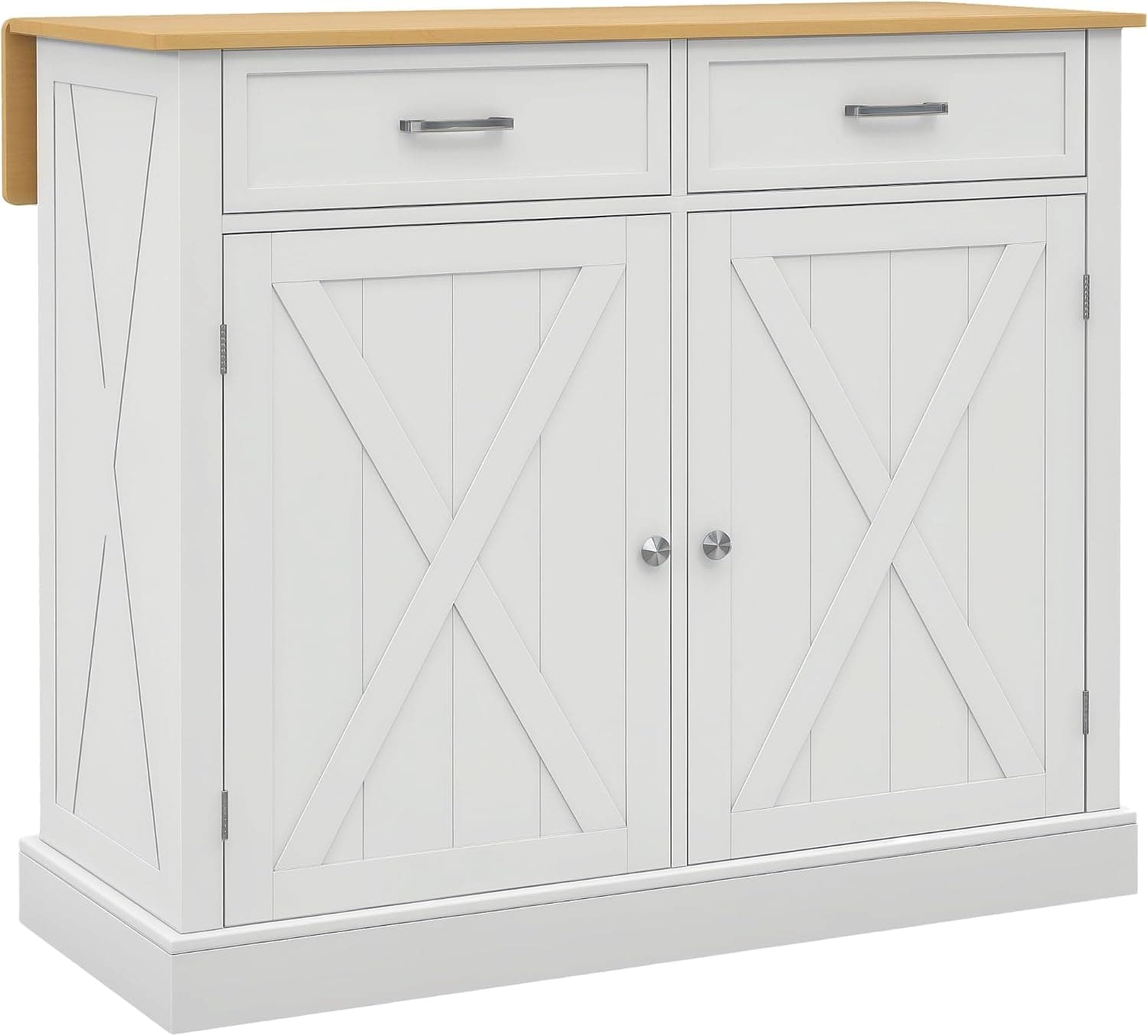 HOMCOM Isla de Cocina con Encimera de Madera Plegable Blanco
