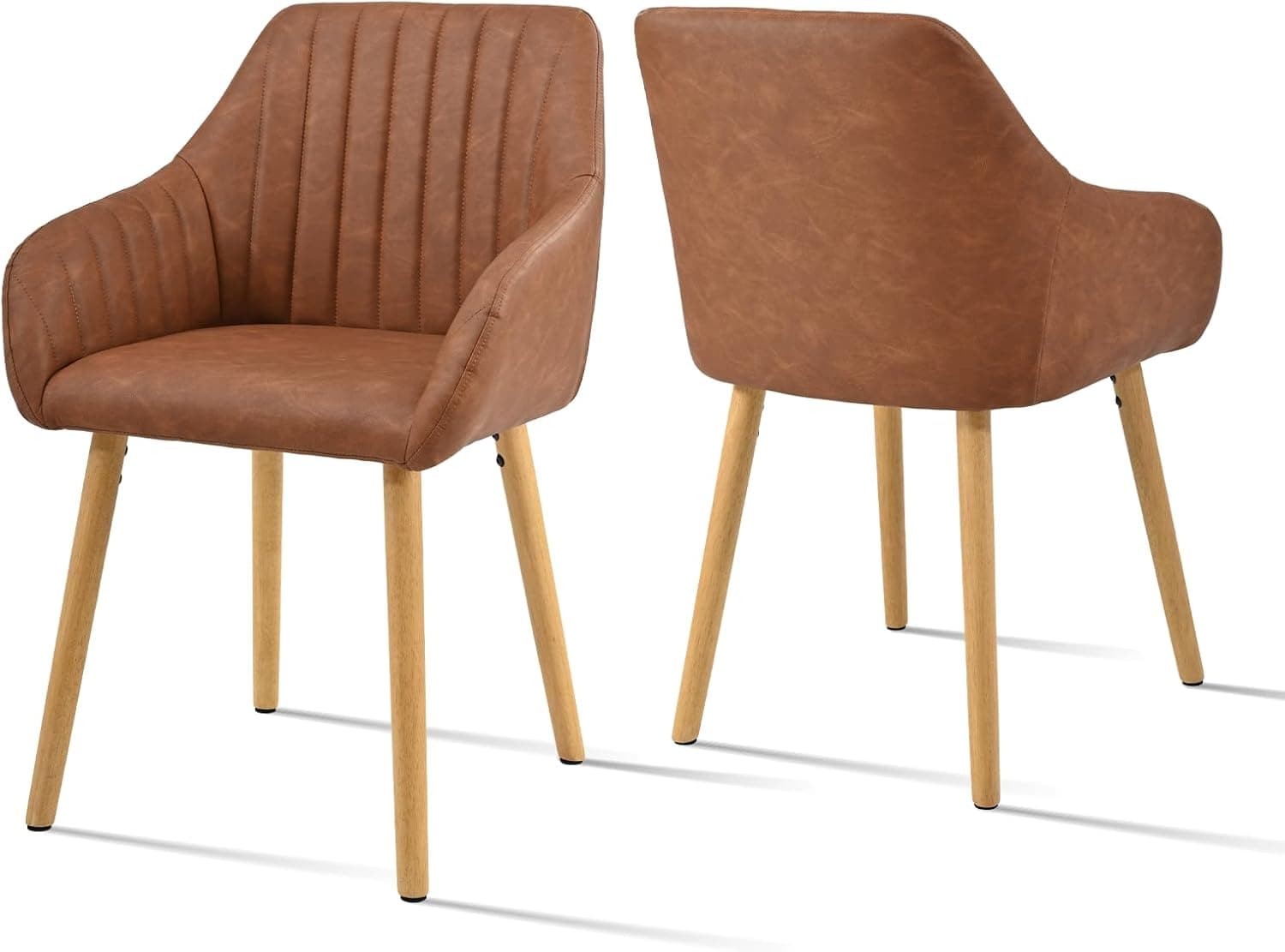 Juego de 2 sillas de Comedor marrón con reposabrazos de PU, sillas de Comedor, Silla de salón, Silla de Cocina