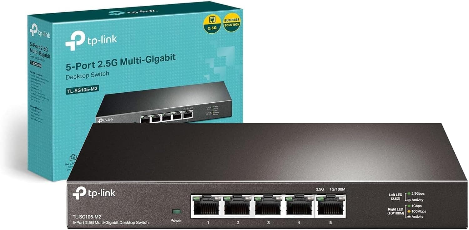 TP-Link TL-SG105-M2 - Switch Ethernet 2.5G No Gestionado de 5 Puertos, Ideal para 2.5G NAS/Servidor/PC Gaming/Video 4K, Plug & Play, IGMP Snooping, QoS, Sin Ventilador