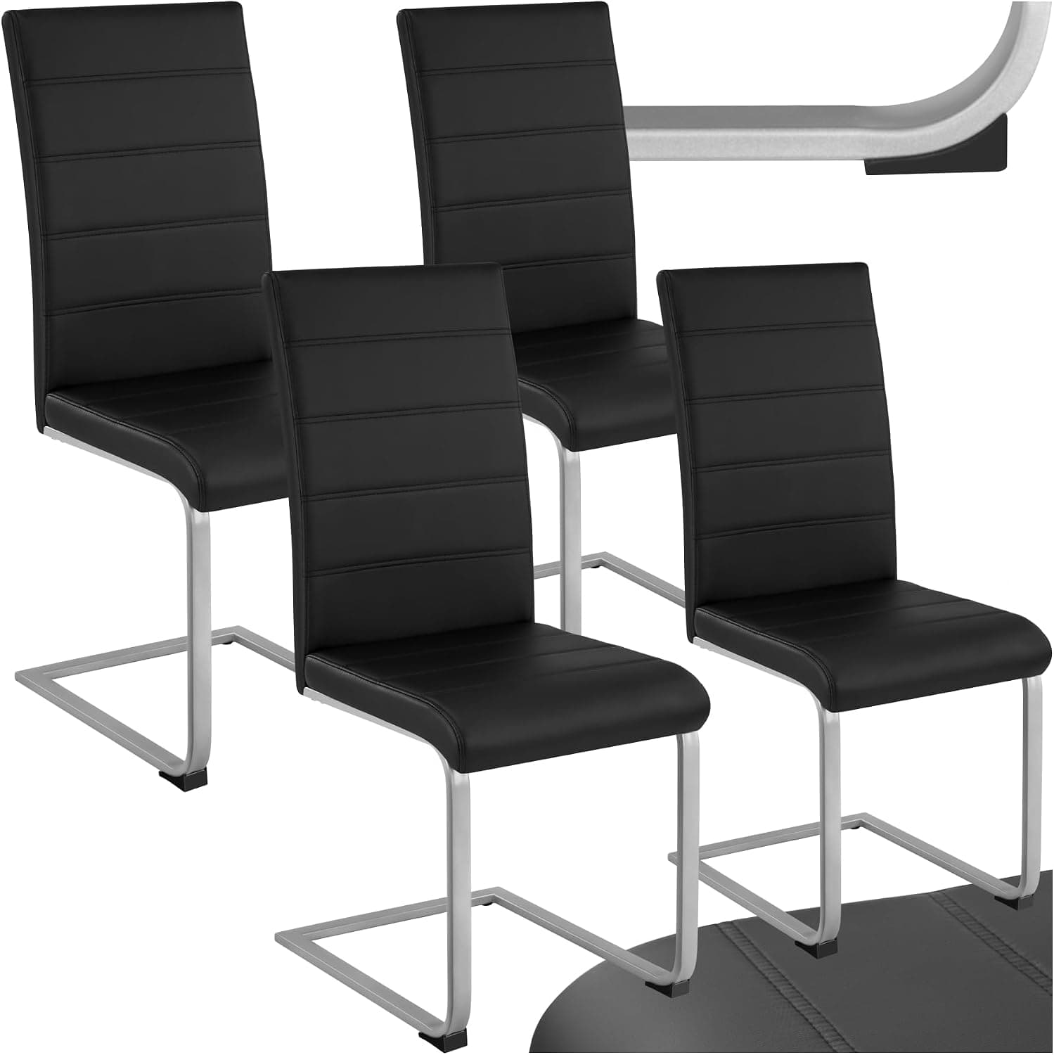 tectake® Sillas de Comedor Tapizadas, Acolchado 5 cm, Polipiel, 4 Unidades