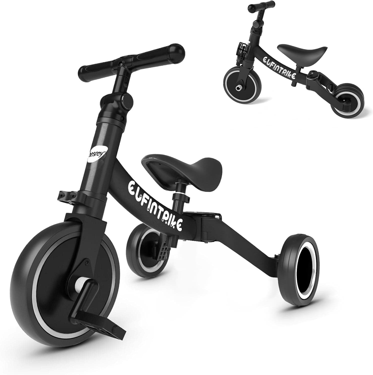 besrey Triciclos para Niños, 5 en 1 Una Bici Multifunción, Adecuado para niños de 1-4 años,Triciclo,Bicicleta,Carro de Equilibrio,Caminante, Altura del Asiento Regulable, Negro