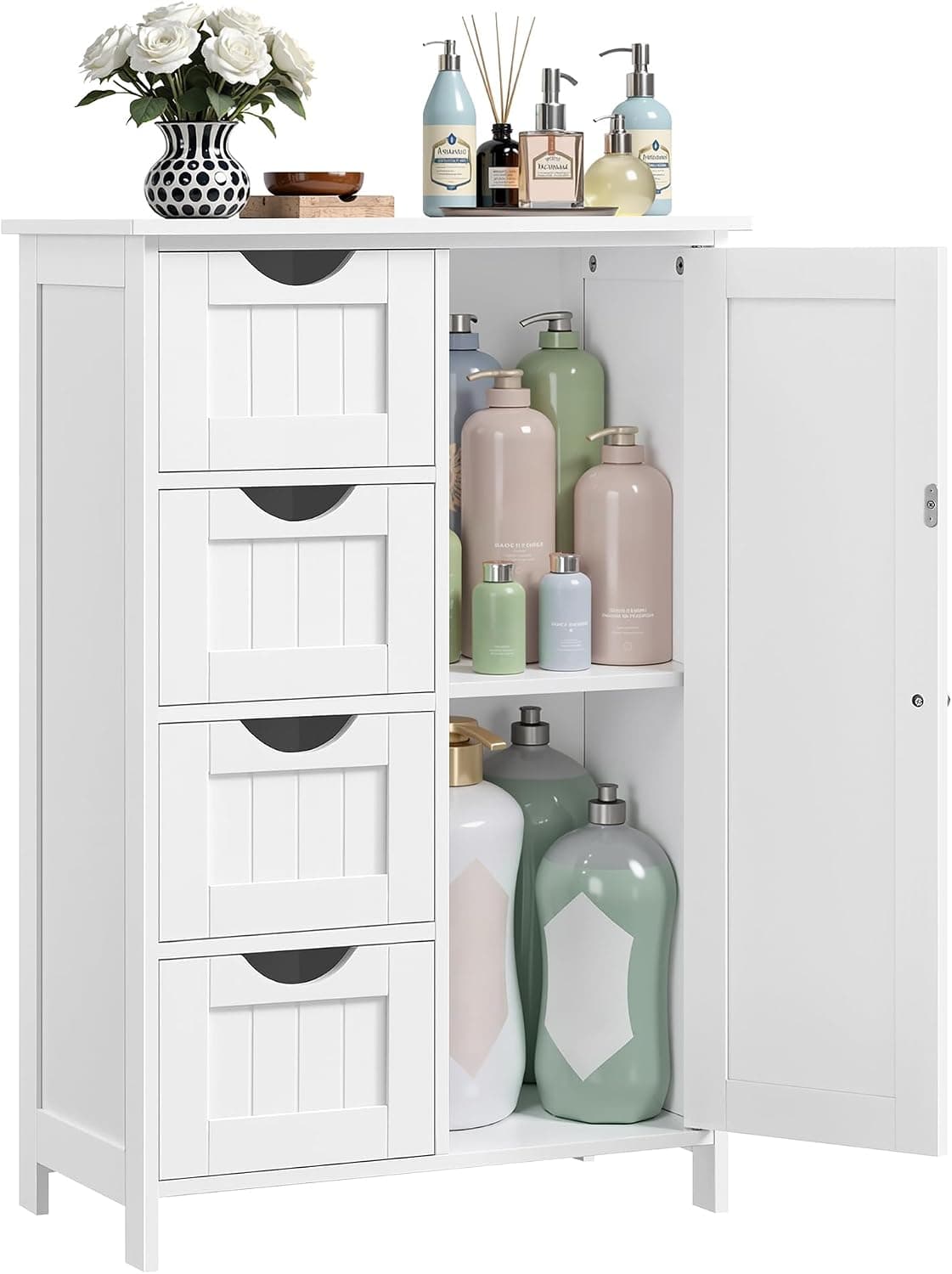 VASAGLE Armario de Baño, Cajonera con 4 Cajones, 55 x 30 x 82,2 cm
