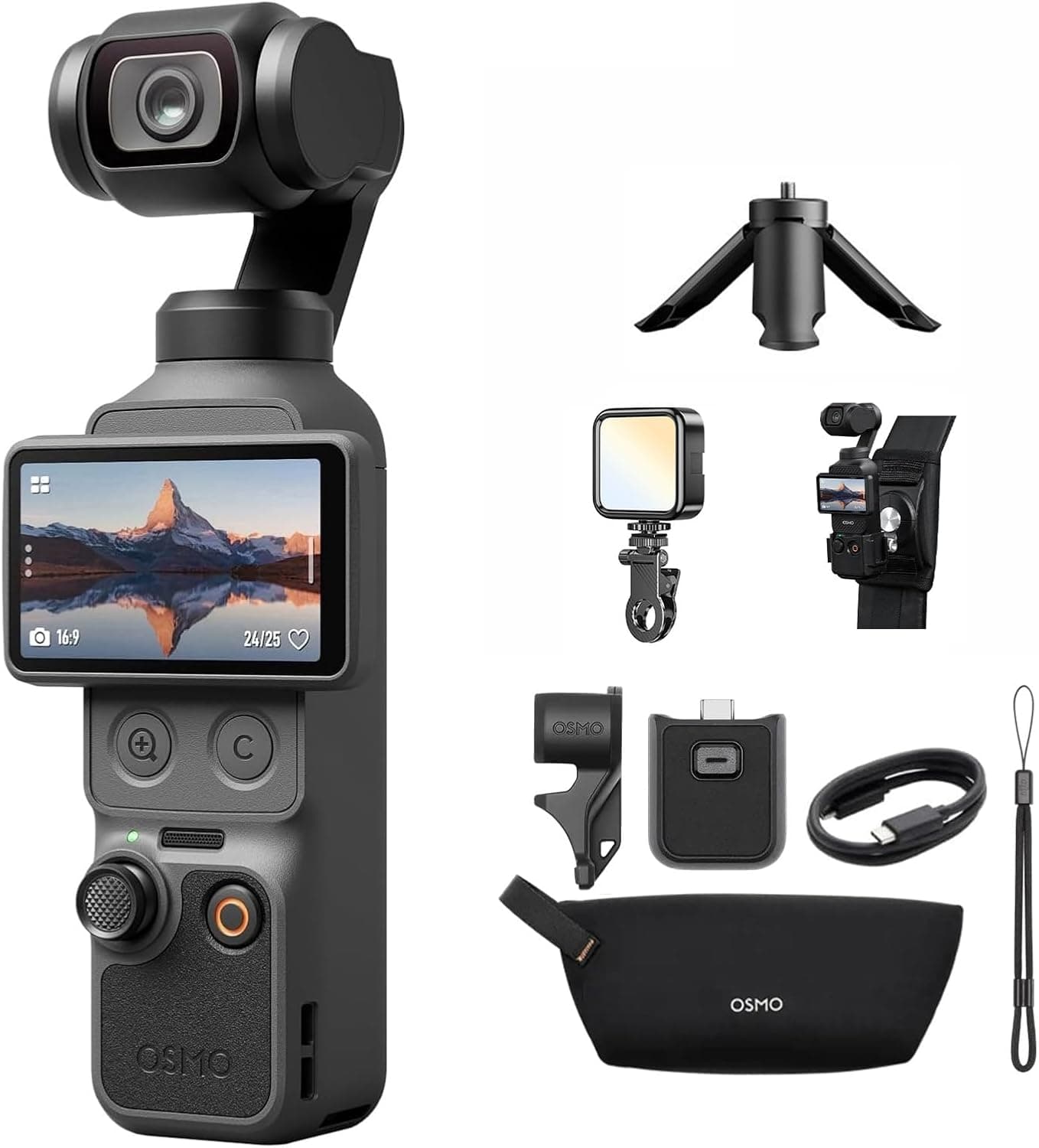DJI Pack Estándar Osmo Pocket 4 Bundle, cámara para videovlogs de Bolsillo con estabilizador, 1″ CMOS y 4K/240 fps, estabilización de 3 Ejes (Clip de Montaje para Mochila + Enchufe de Carga)