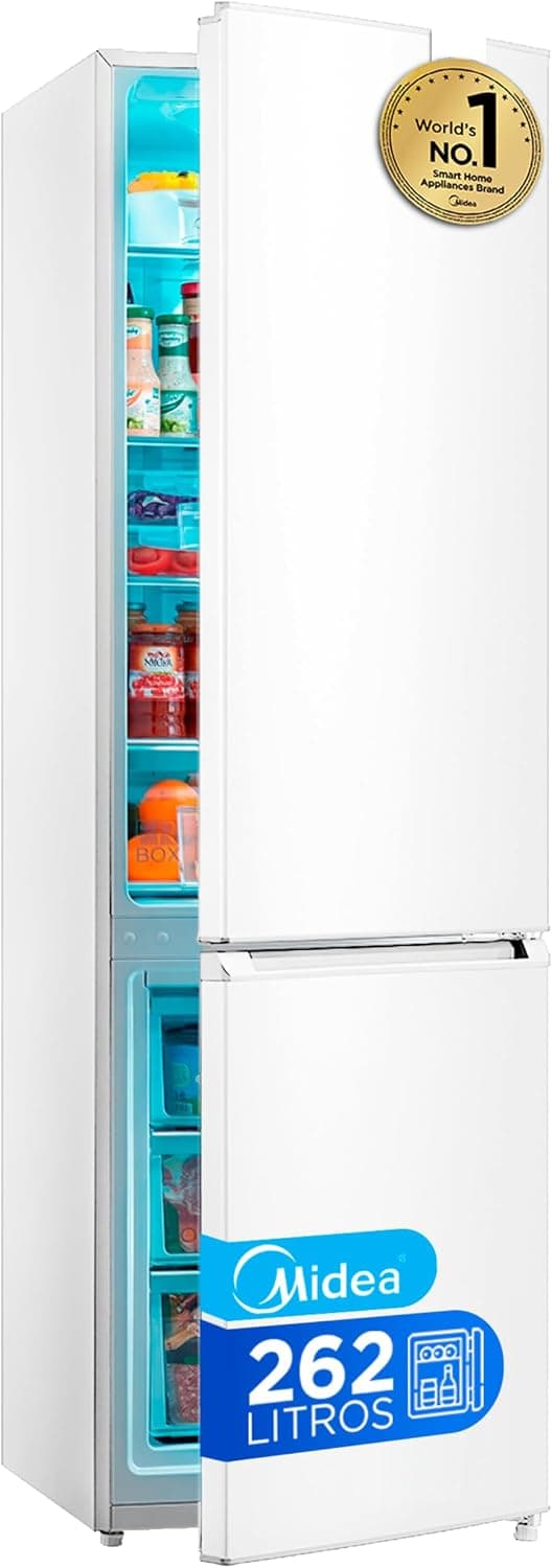 Midea Frigorifico Combi Blanco de 262 L | 55 cm x 177 cm | Nevera Combi con Congelador de 65L y Tecnología Low Frost - Refrigerador Independiente de Bajo Consumo, Puertas Reversibles, Silencioso 39 dB