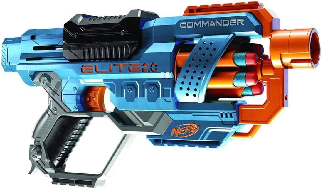 Hasbro Nerf 2.0 Commander RC-6, Lanzador de Dardos de Juguete, 12 Piezas, Juegos al Aire Libre para Niños y Niñas de 8 Años o Más, Tambor Giratorio