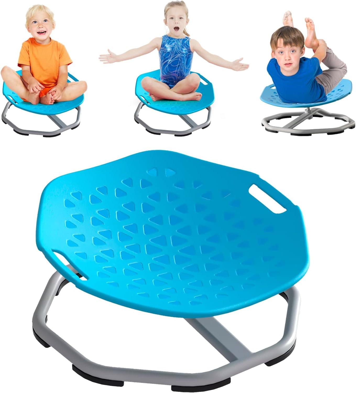 Silla Giratoria para niños,Silla Giratoria Sensorial con Autismo,Asiento Giratorio de 360°,Coordinación y Equilibrio Físico,Silla de Equilibrio,Base Metálica Antideslizante (Azul)