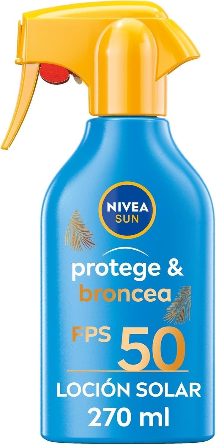 NIVEA SUN Protege & Broncea - Spray Solar FP50 - Protector Solar Corporal - Estimula el Bronceado Natural - Con Activador de Melanina - Hidratante y Resistente al Agua - Todo Tipo de Piel - 270 ml