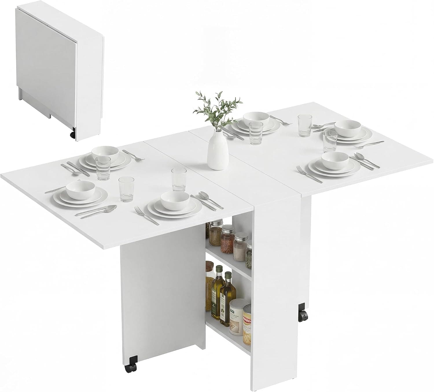 HOMCOM Mesa Plegable de Comedor con Ruedas 75x140x74 cm Blanco