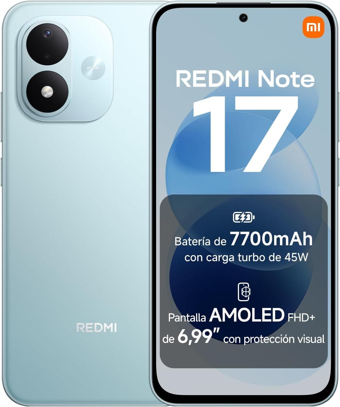 REDMI Note 17, Smartphone 6+256GB, Turquesa Cielo, batería de 7700mAh