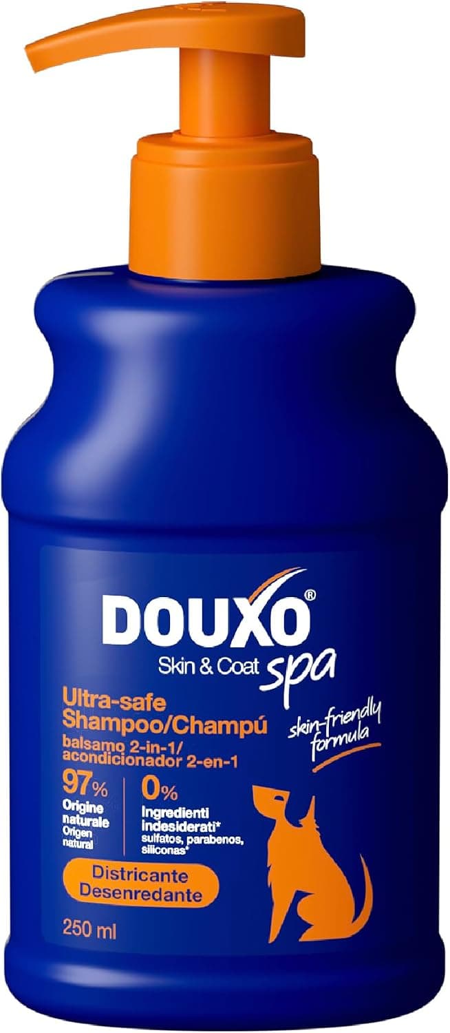 DOUXO® Skin & Coat SPA - Champú acondicionador 2 en 1 ultrasuave para Perros, 250 ml, Limpia e hidrata profundamente la Piel, Deja el Pelo Suave, Sedoso y desenredado, fórmula respetuosa con la Piel