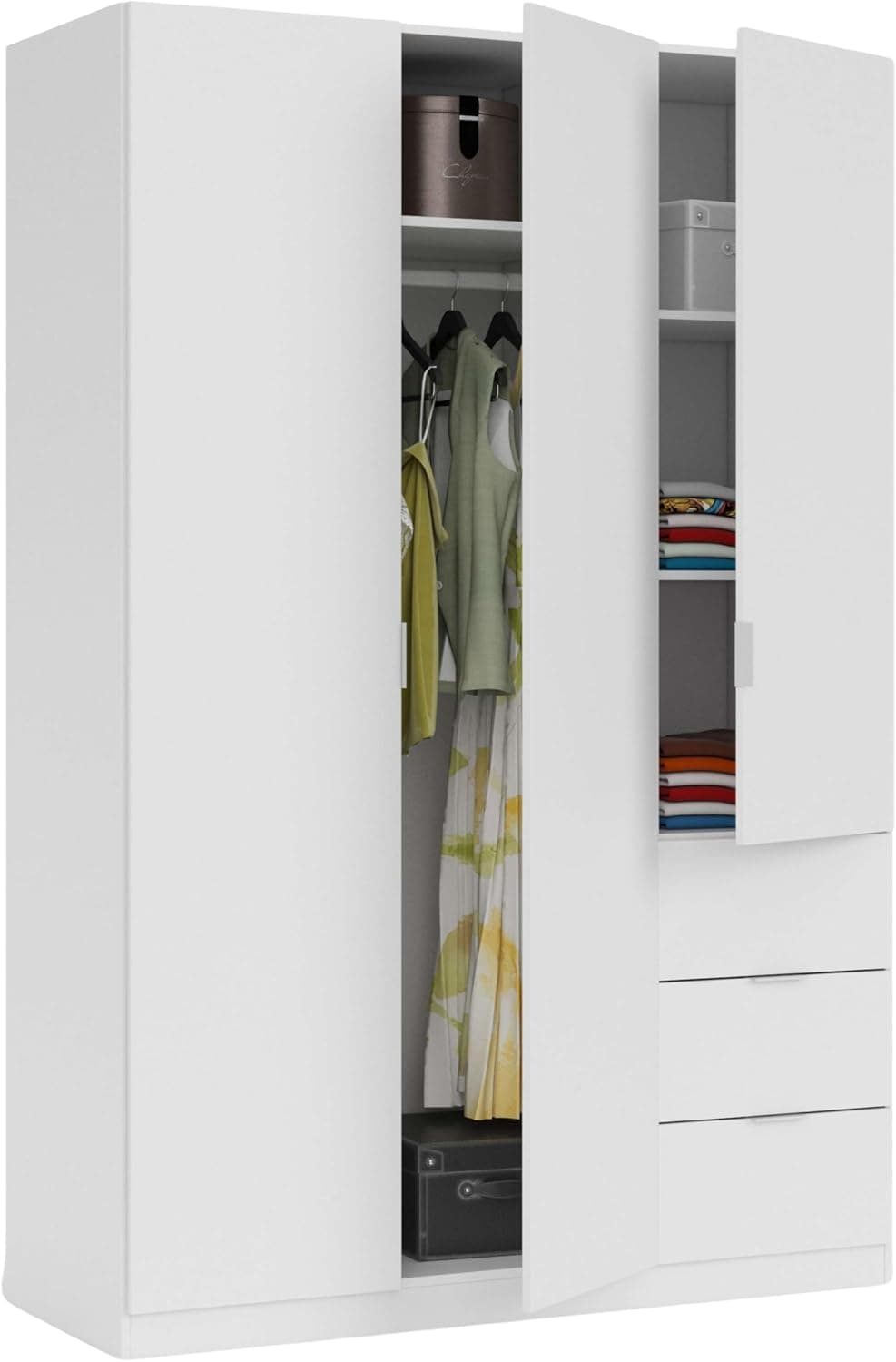 Habitdesign Armario Ropero 3 Puertas y 3 Cajones, Armario Alto Dormitorio, 200x135x52 (AltoxAnchoxFondo-en cm), Color Blanco