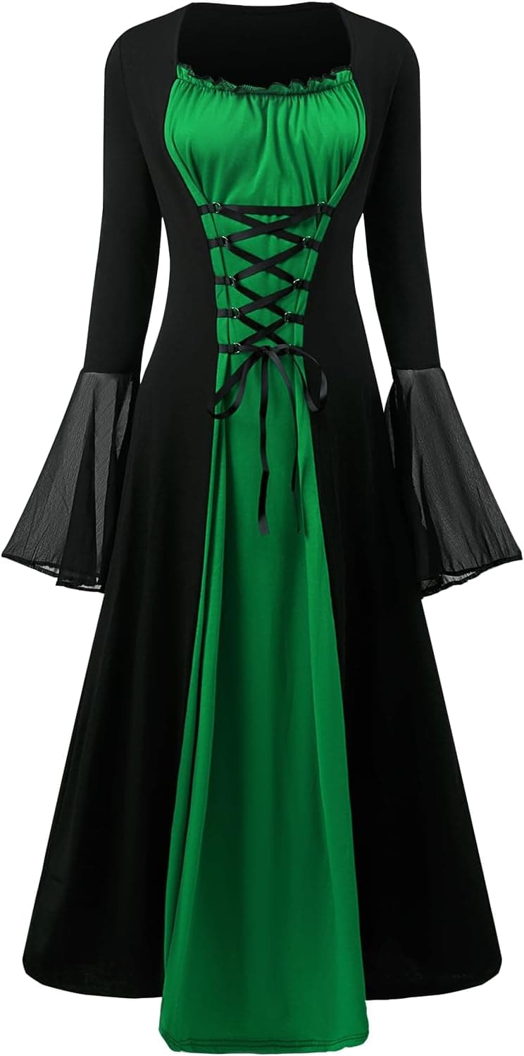 Disfraz renacentista para mujer, vestido medieval con mangas de trompeta, vestido gótico, para mujer, ropa medieval, para Halloween, carnaval