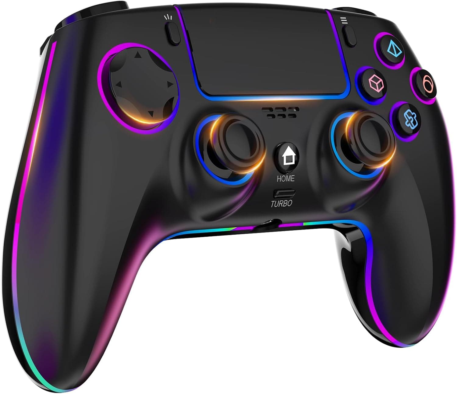 MYSTILUCK Mando Inalámbrico para PS4/PS3/Pro/PC/MAC/iOS/Android/Steam Deck, Gamepad con iluminación RGB 7 Colore/Joystick Effect Hall/Doble Vibración/Turbo/Conector para Auriculares/Batería 1500 mAh