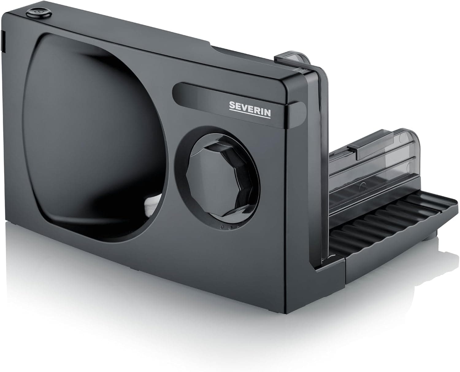 Severin Cortadora universal para pan, embutidos o queso, cortafiambres con grosor de corte ajustable de forma continua, cortadora de embutidos con protector para los dedos, color negro, AS 9595