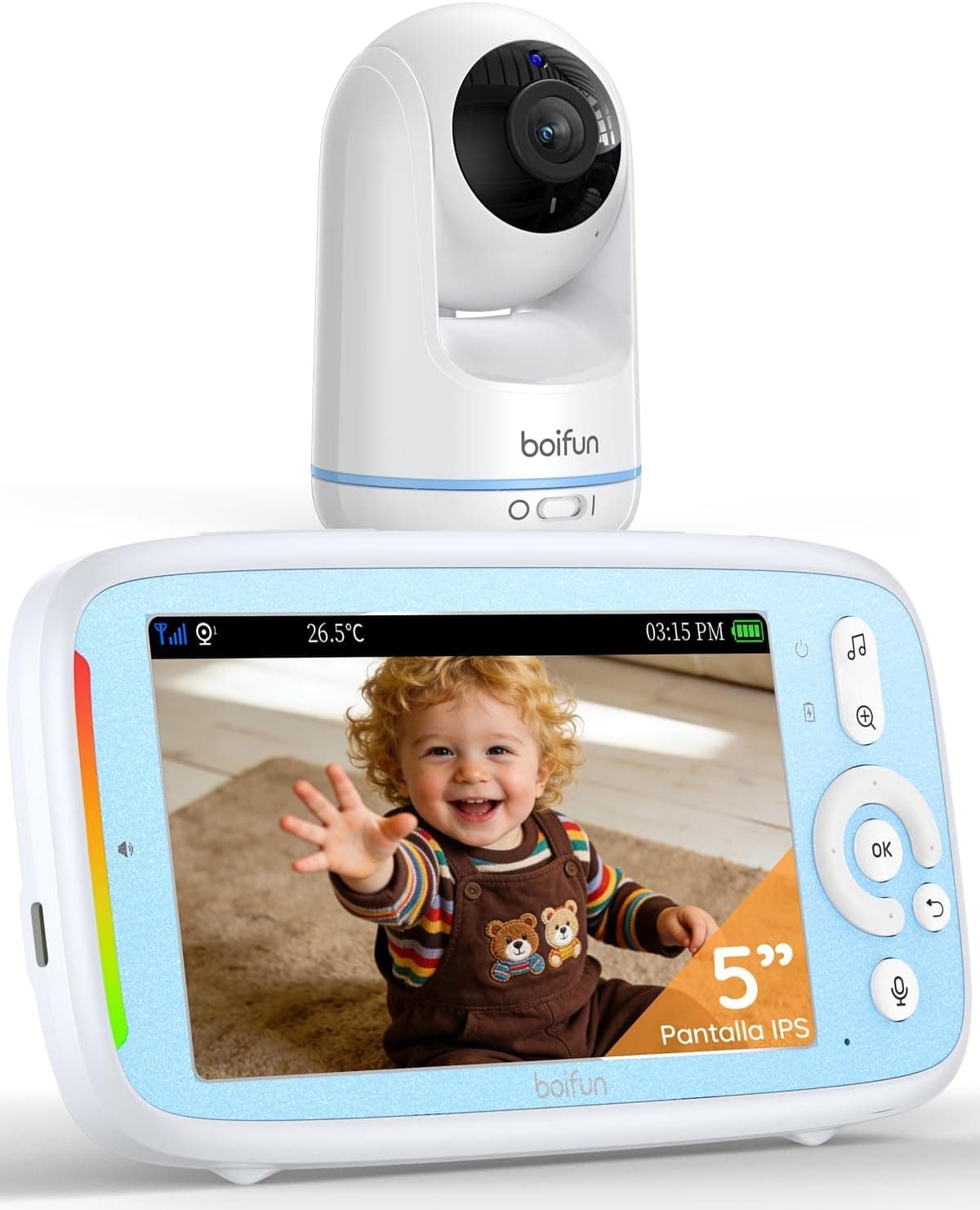 BOIFUN 5" Camara Vigilancia Bebe, sin WiFi, Rotación de 360°, IPS HD 720P