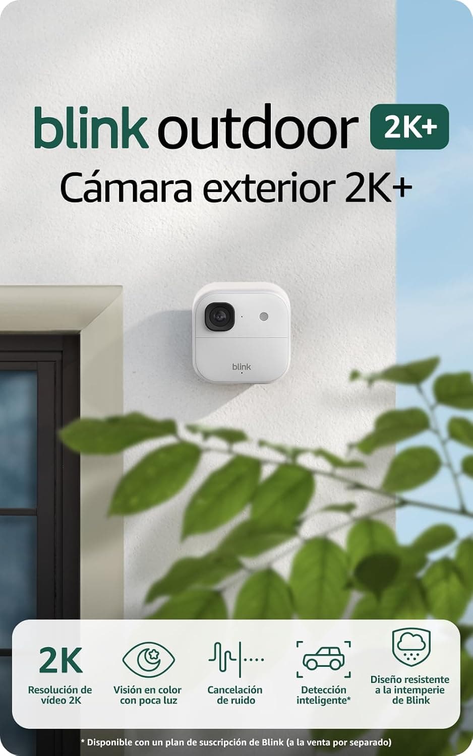 Cámara exterior 2K+ Blink (última generación) — cámara de seguridad inteligente inalámbrica, resolución de vídeo 2K, módulo de sincronización básico Incluido: sistema de 4 cámaras, Blanco