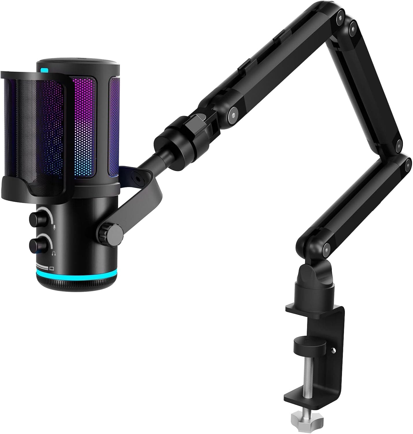 K KASONIC Kit Micrófono Gaming RGB con Brazo, 24bit/192kHz Audio