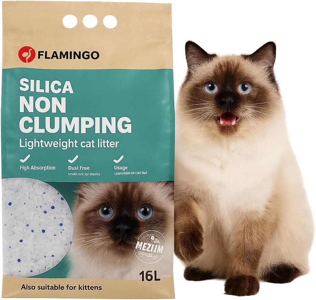 Flamingo Arena para Gatos de Sílice – 16L para hasta 20 Semanas – Granulado Mediano – Absorción Rápida y Control de Olores – Sin Polvo – No Aglomerante – Apta para Gatitos