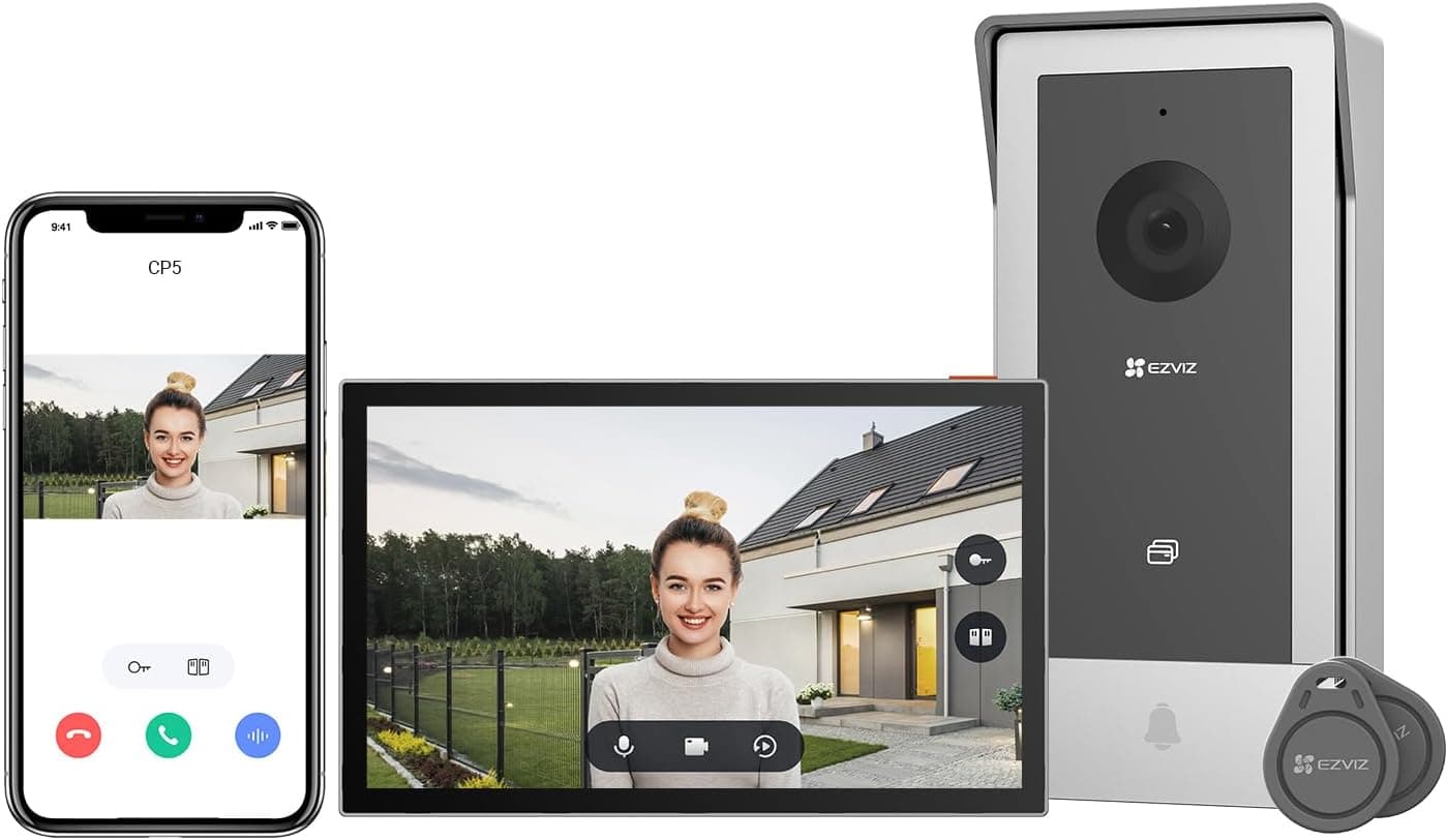 EZVIZ Videoportero WiFi Sistema de Intercomunicación 1080P, 7'' Monitor Táctil a Color,Timbre Video Mirilla 2 Hilos,Desbloqueo en Remoto,Audio Bidireccional,Doble Banda (2,4/5GHz), Diseño Delgado, CP5