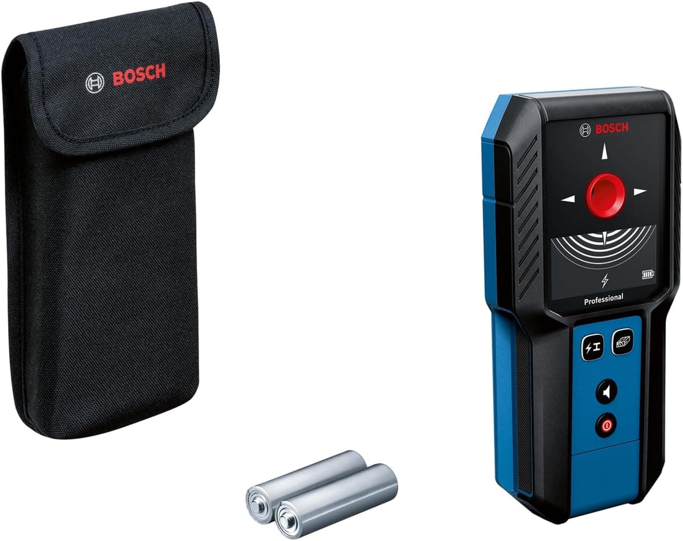 Bosch Professional detector de pared GMS 100-23 (profundidad de detección máx. de metal no magnético/metal magnético/cables con corriente/madera: 100/80/50 mm, 2 pilas AA, bolsa)