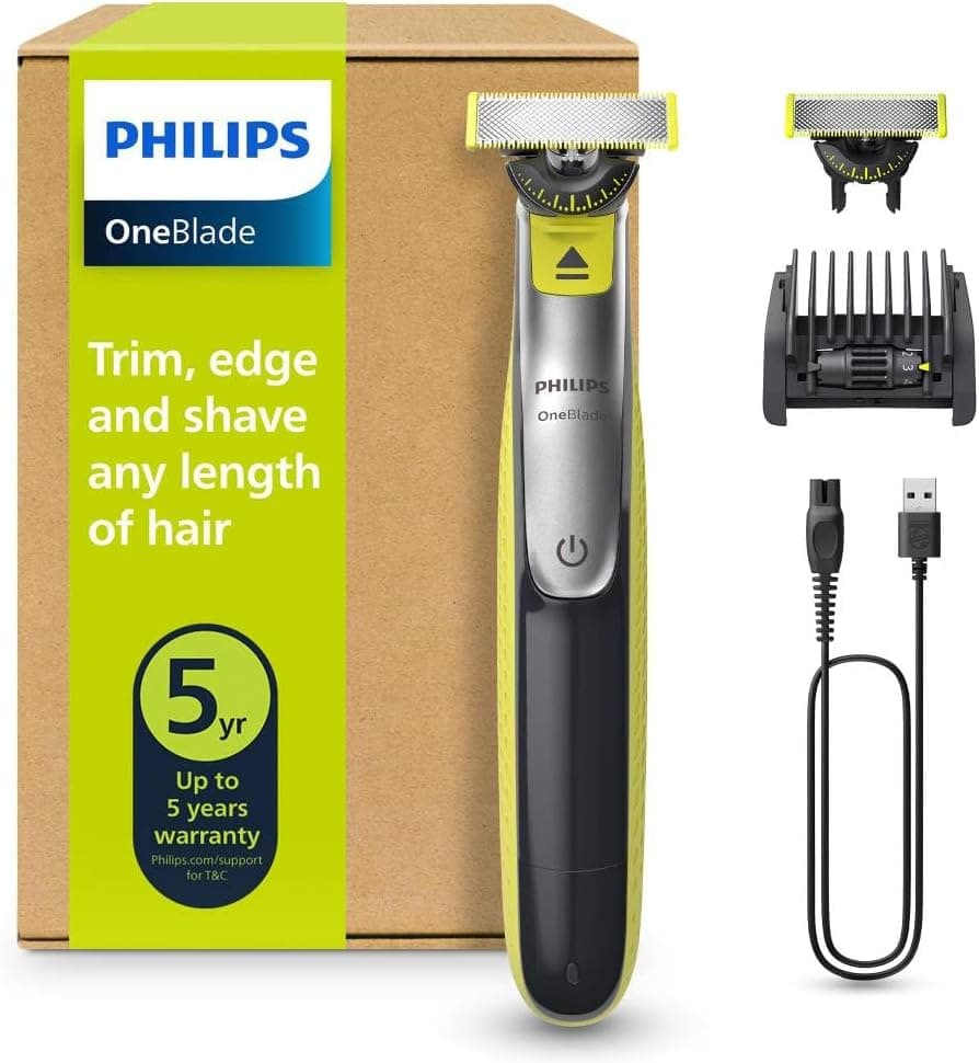 Philips OneBlade 360 - Maquinilla de Afeitar Híbrida, Barbero Eléctrico y Afeitadora, 2 Cuchillas 360, Peine-Guía Ajustable 5 en 1 (modelo QP2734/30)