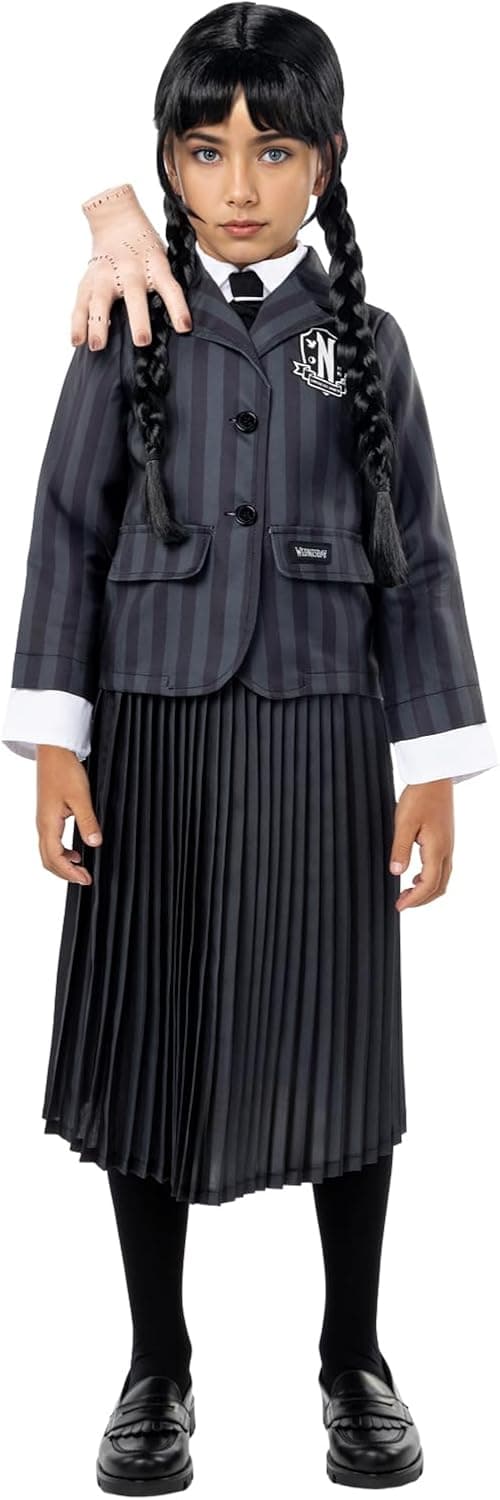 Funidelia Disfraz Oficial Netflix de Miércoles Addams uniforme para Niña, Traje de La Familia Addams infantil, Disfraces de Halloween y Carnaval – Talla 7-9 años