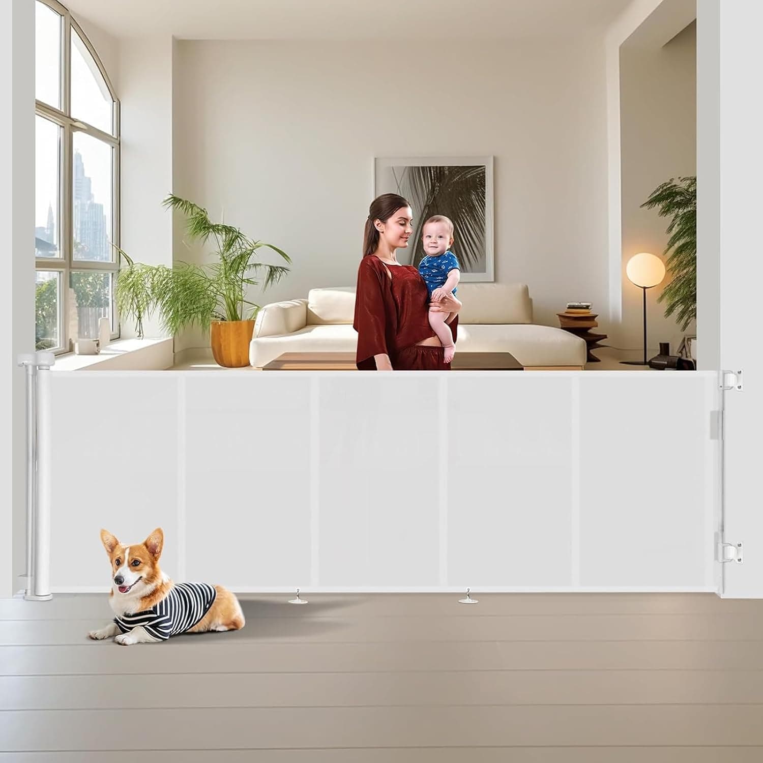 Puerta Seguridad Bebé Extensibles, Barrera Seguridad Nños y Perros, 0-3M Retráctil Vallas para Escaleras y Pasillos, Interiores y Exteriores