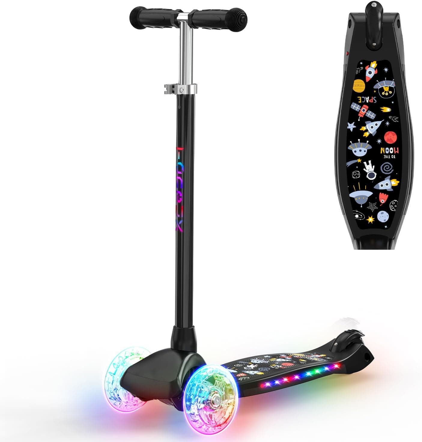 TONBUX Patinete Niño de 3 a 8 años, Patinete Niño con Columna, Ruedas y Bandeja Luminosa, Bandeja Metálica Reforzada, Altura Ajustable 65 – 80 cm, Freno Trasero Sensible, Lean to Steer Design