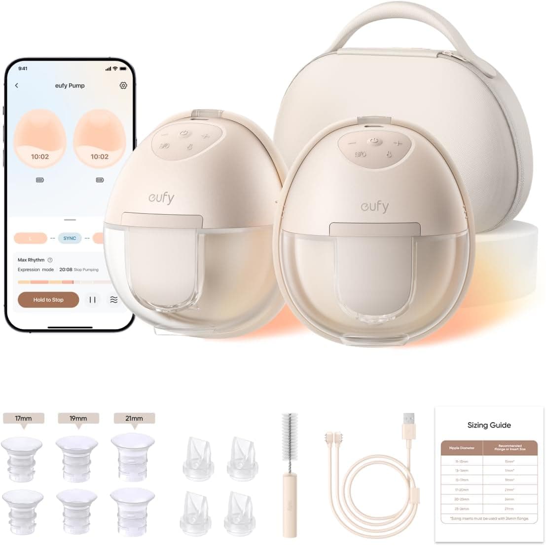 eufy S1 Pro Sacaleches eléctrico con calor, manos libres, estuche de carga