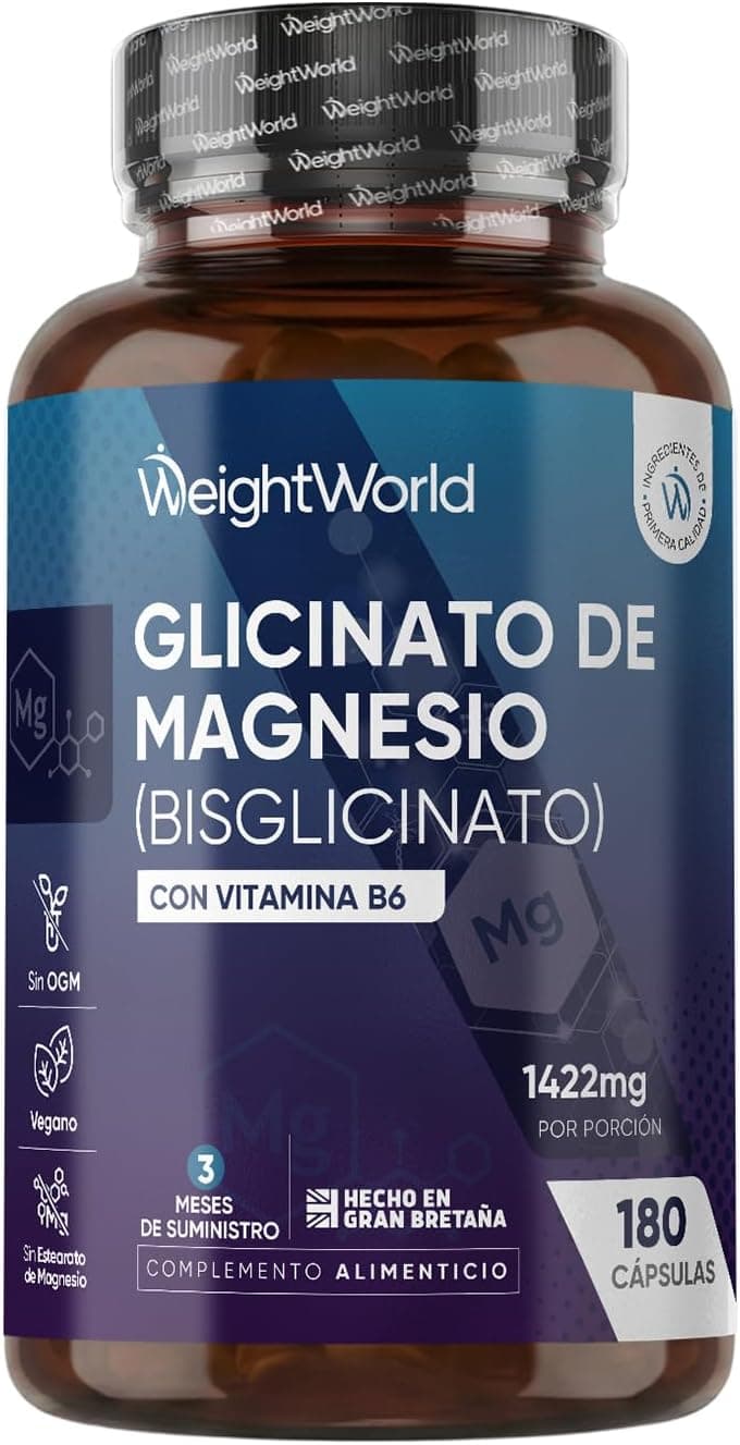 Glicinato de Magnesio 1422mg con Vitamina B6-180 Cápsulas Veganas