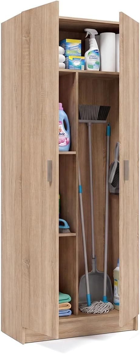 duehome | Armario Multiusos, Escobero, 2 Puertas, Modelo Multi Useful, Acabado en Color Roble Canadian, Medidas: 73 cm (Ancho) x180 cm (Alto) x 37 cm (Fondo)