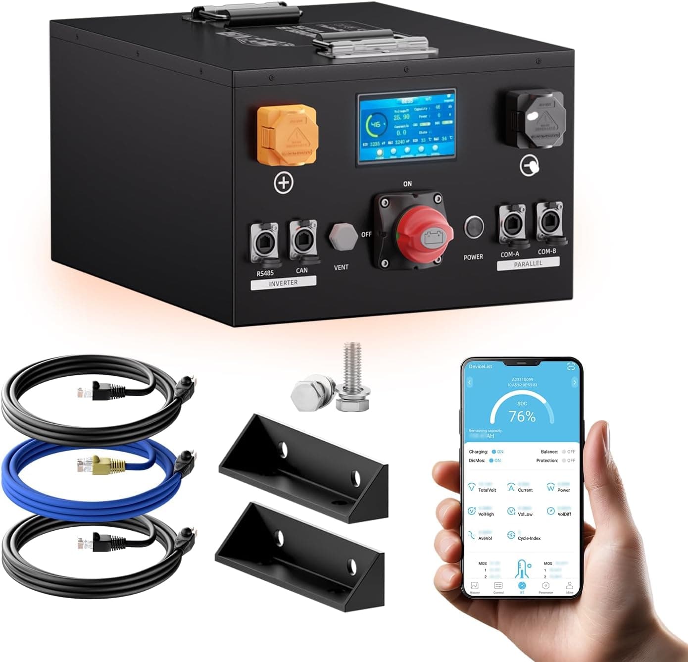 Mjbsan Batería de litio LiFePO4, 24 V, 320 Ah, autocalentamiento, 200 A BMS integrada, compatible con CAN/RS485,8192 Wh, carga de -20 ℃, para autocaravana, fuente de alimentación de emergencia, solar