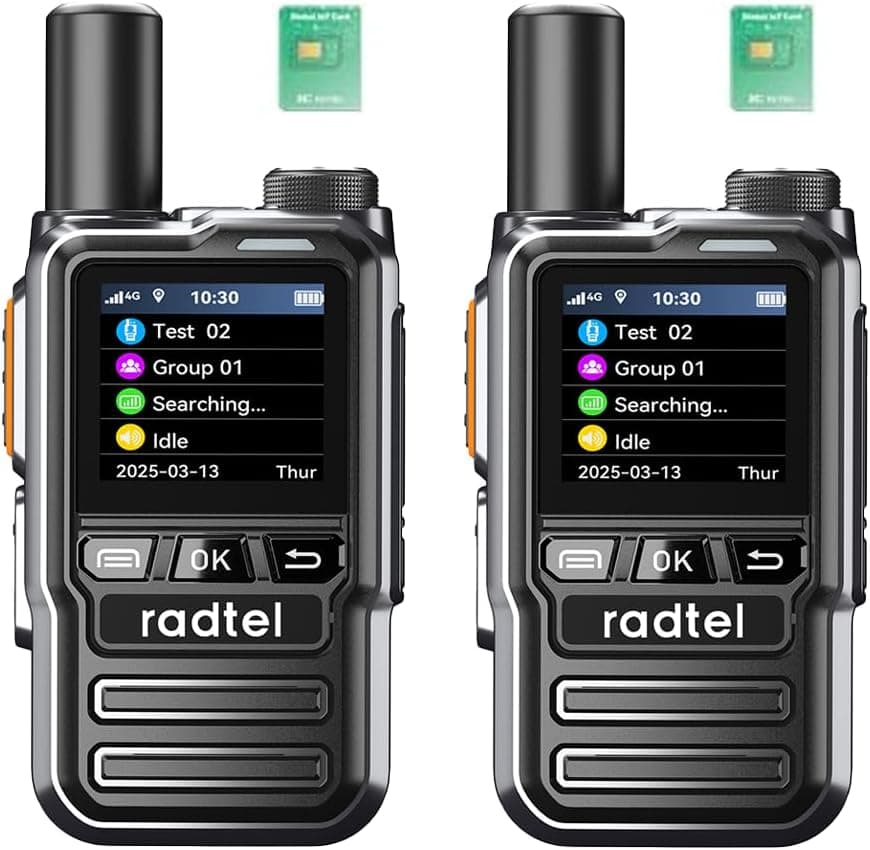 Radio Radtel P8 PoC (Push-to-Talk Over Cellular), Walkie-talkies portátiles de Alcance Ilimitado a Nivel Nacional, radios bidireccionales Recargables con Linterna (Paquete de 2 con 2 Tarjetas SIM)