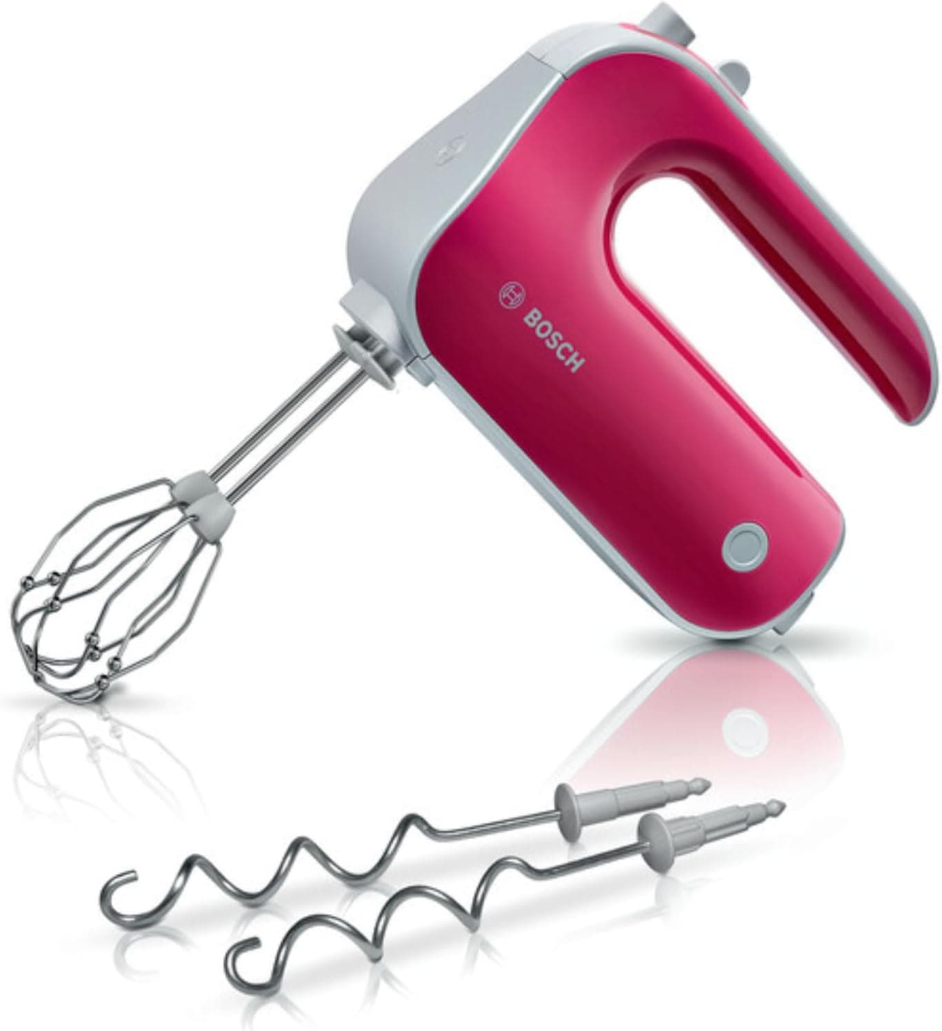 Bosch - Batidora de Repostería Styline, 500 W, 5 velocidades, Barillas FineCreamer, Cuchillas de Acero Inoxidable, Rojo, MFQ40304