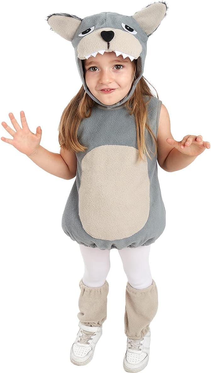 Funidelia | Disfraz de lobo peluche para niños Animales, Hombre Lobo, Lobo Feroz - Disfraz para niños y divertidos accesorios para Fiestas, Carnaval y Halloween - Talla 3-4 años - Gris/Plateado