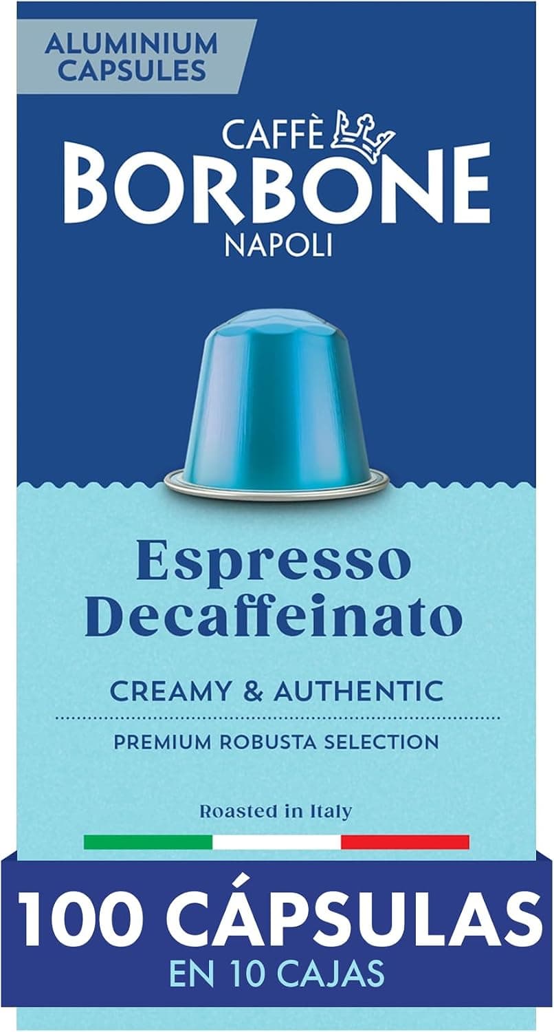 Caffè Borbone Decaffeinato - 100 Cápsulas de Café - Cremosa y auténtica - Compatibles con Máquinas de Café Nespresso®* para uso doméstico