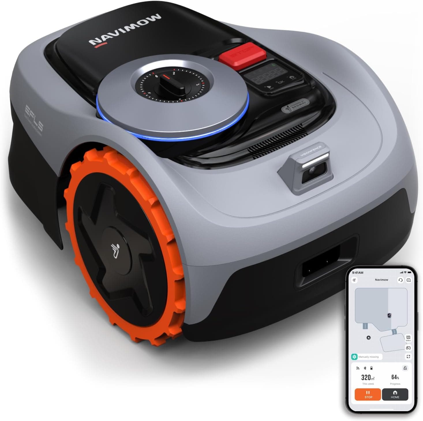 Segway Navimow i105E Robot Cortacésped Perimetral sin Cables, máx. 600 m², Ganador de la Prueba robótica RTK Vision, protección contra erizos, mapeo automático con IA