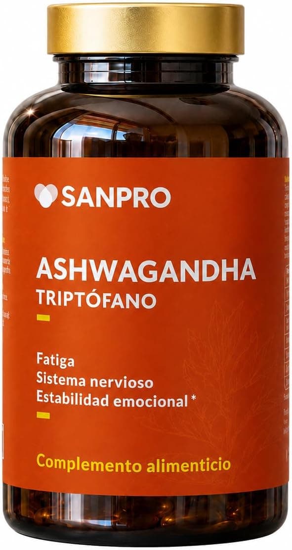 Ashwagandha + Triptófano Complex 7 en 1| 120 Cápsulas Veganas|Magnesio, Vitaminas B1, B2, B3 y B6 | Ayuda a Regular el Cortisol, Bajada de Peso y Estrés, Aumenta la Concentración y Mejora del Sueño