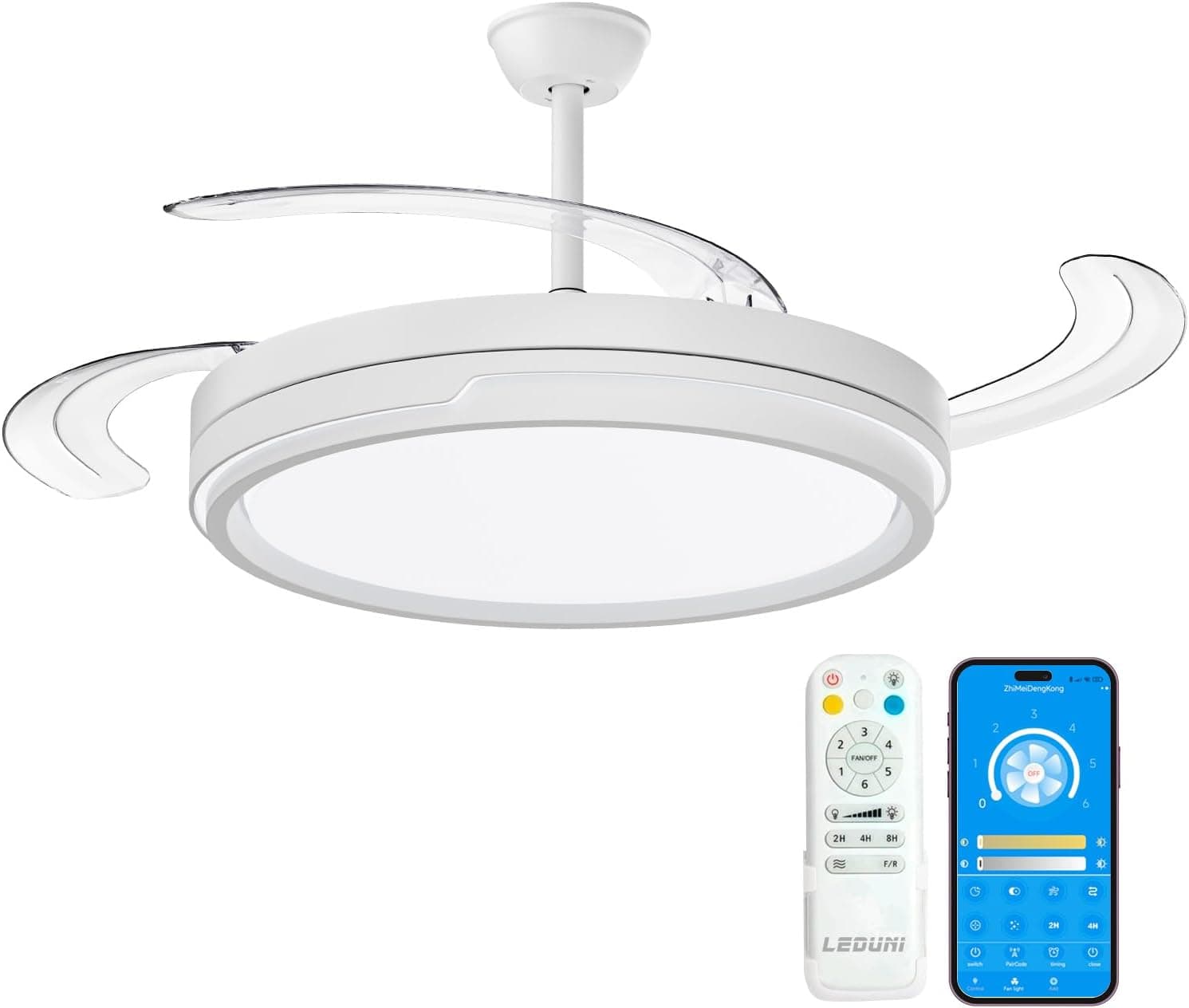 LEDUNI ® Ventilador techo con luz 66W con Mando a Distancia + App