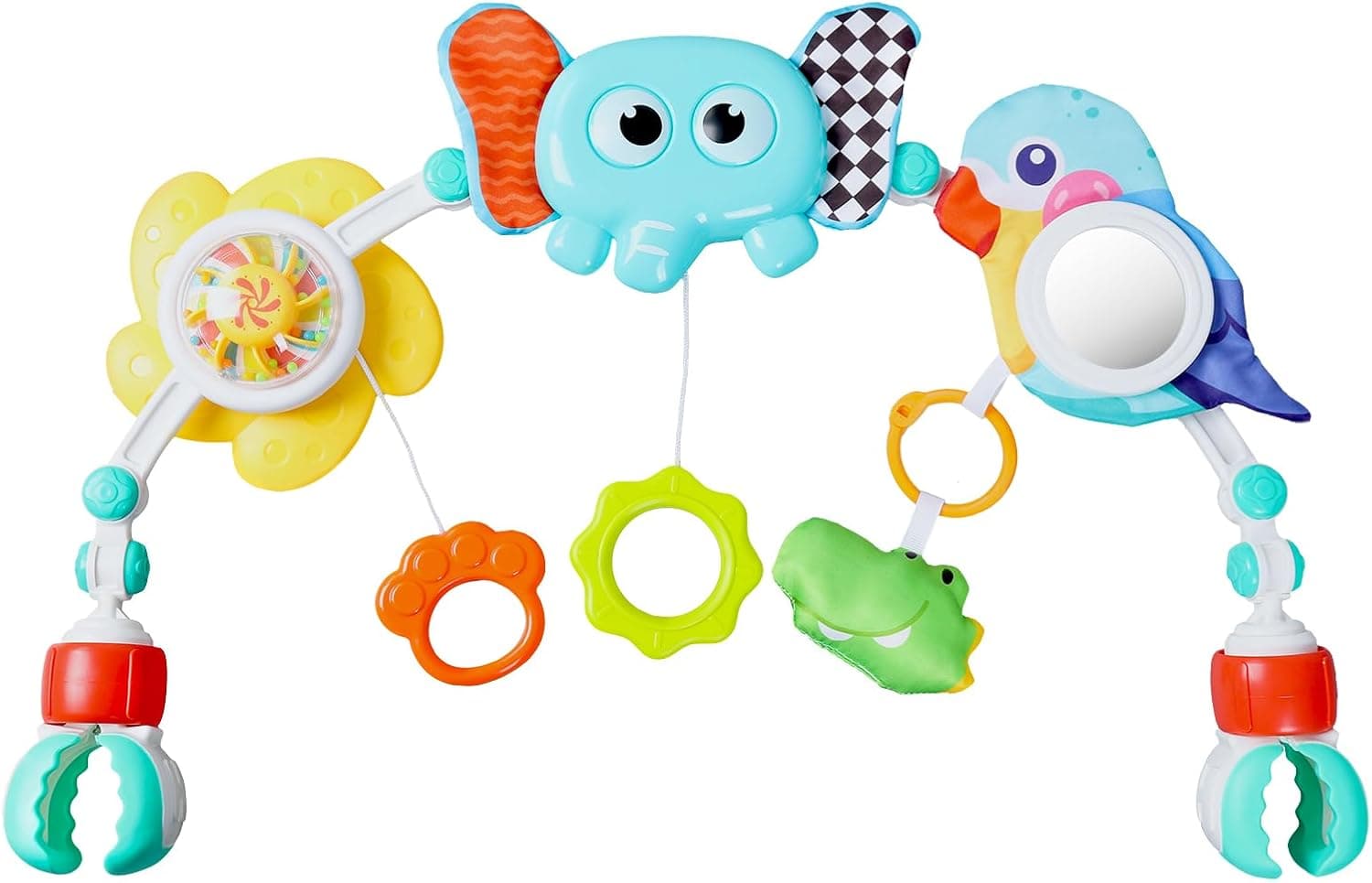 Orzbow Carro Bebe Juguete, 6-in-1 Arco de Juego con Juguetes Sensoriales para Estimular los Sentidos y Desarrollar Habilidades Motoras, Cochecito Bebe Juguete para 0-12 Meses, Elefante