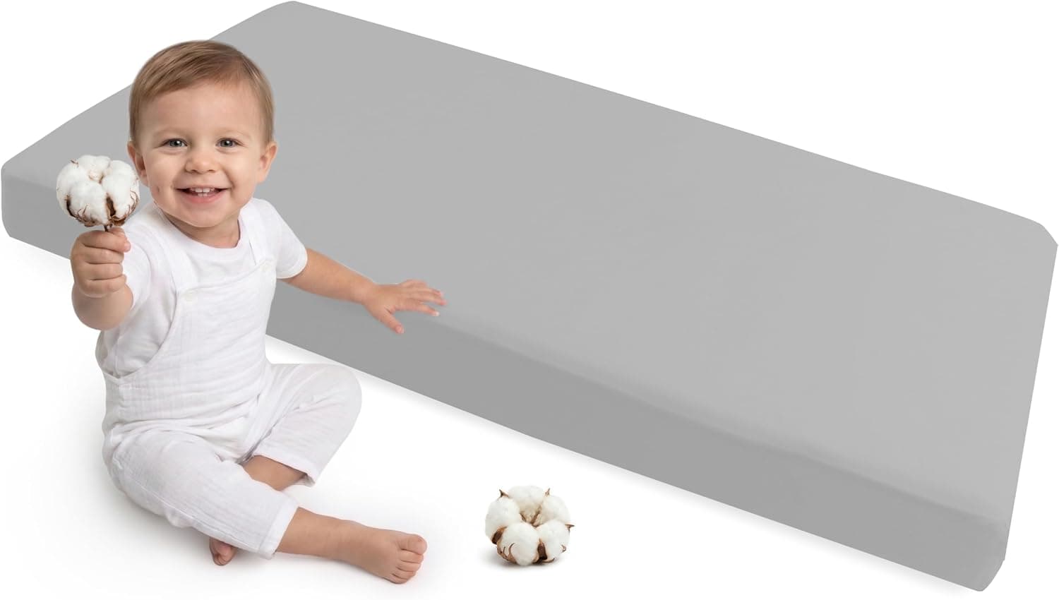 Medi Partners Sabana Bajera Cuna 70x140-100% Algodon Sabanas de Algodón Bebe Ropa de Cama para Bebés Dormir Cuna Fitted Bed Sheet Protector(Gris)