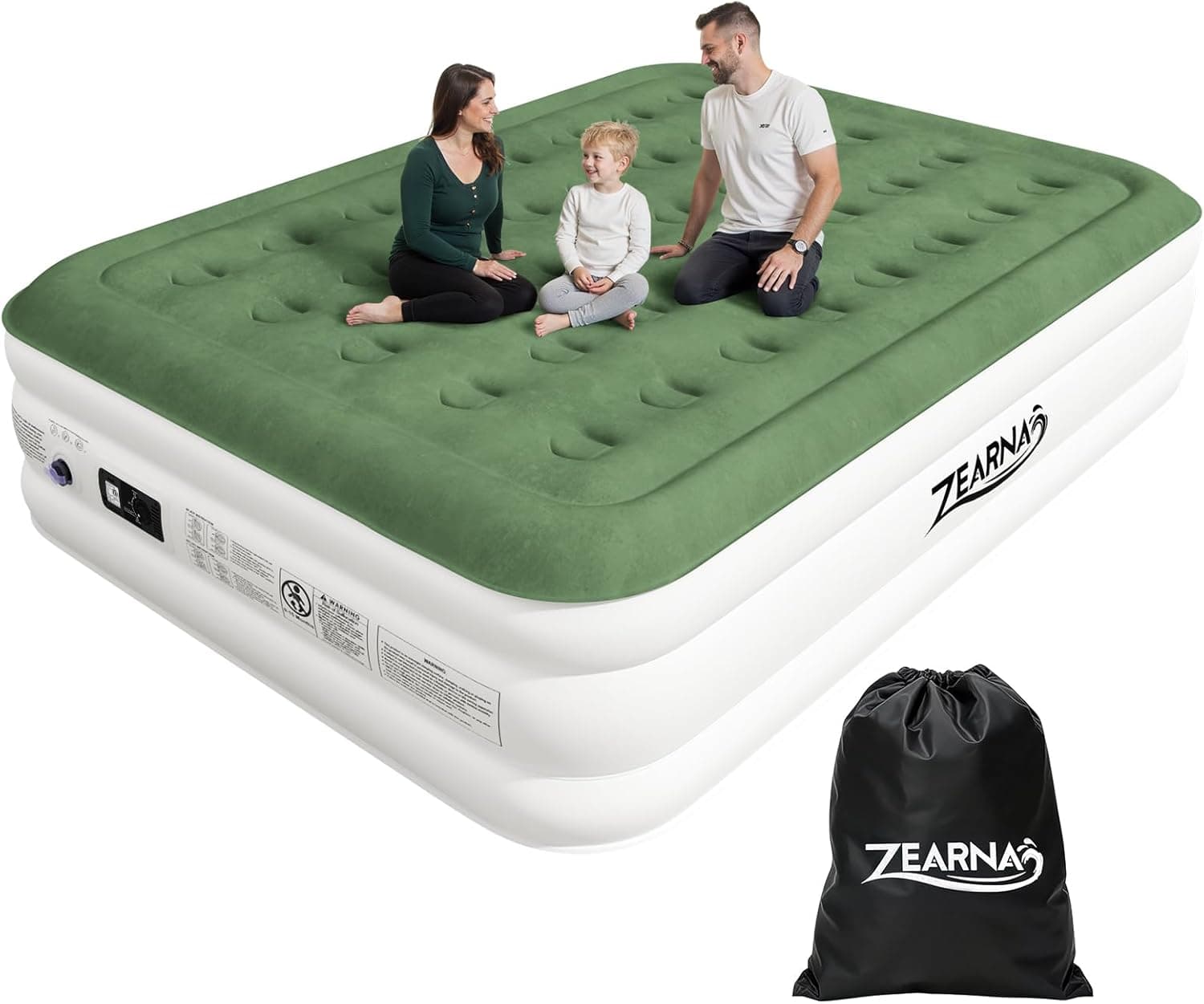 Zearna Colchón Hinchable Matrimonio Colchón Inflable 2 Plazas 203x152x46cm con Bomba Eléctrica Autoinflable Incorporada Tan Solo 3 Minutos para Invitados Uso Doméstico y Camping