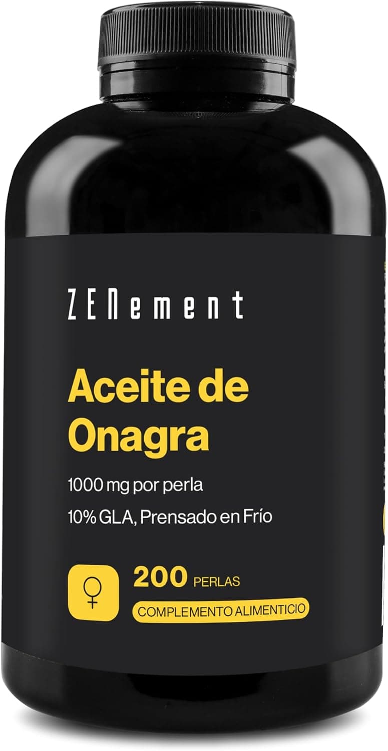 Aceite de Onagra 1000 mg - 10% GLA, Prensado en Frío - 200 Cápsulas
