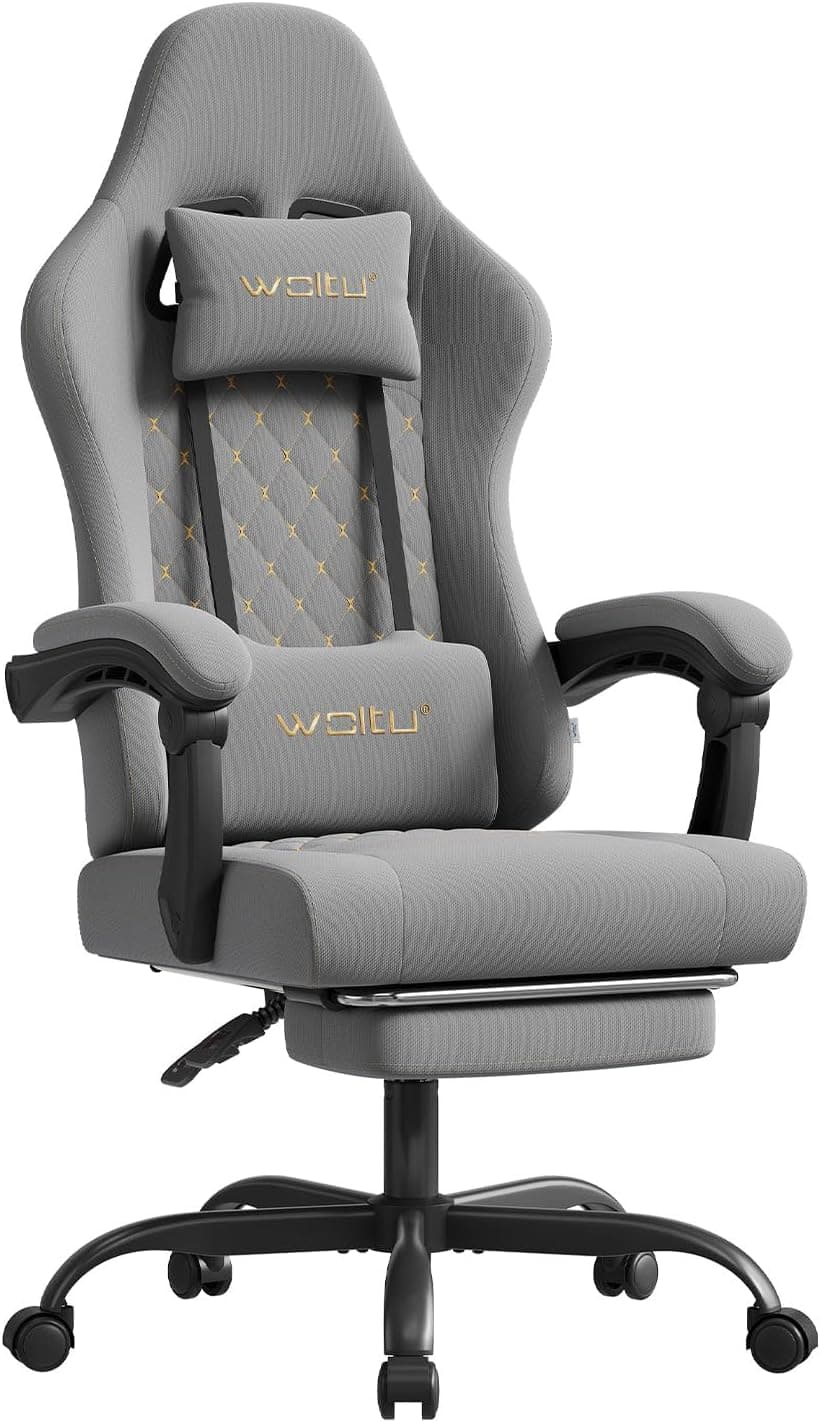 WOLTU Silla Gaming,Ergonómica Silla Gamer con Soporte Lumbar,Gris+Amarillo