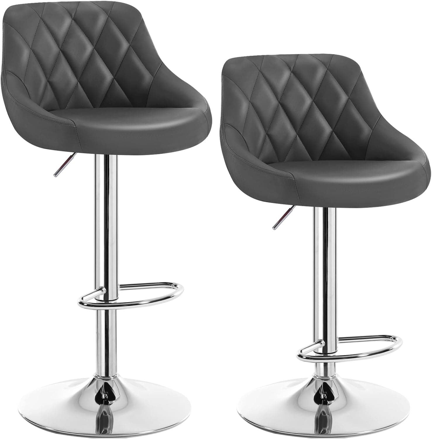WOLTU 2X Taburetes de Bar Cuero Sintético Regulable en Altura, Gris